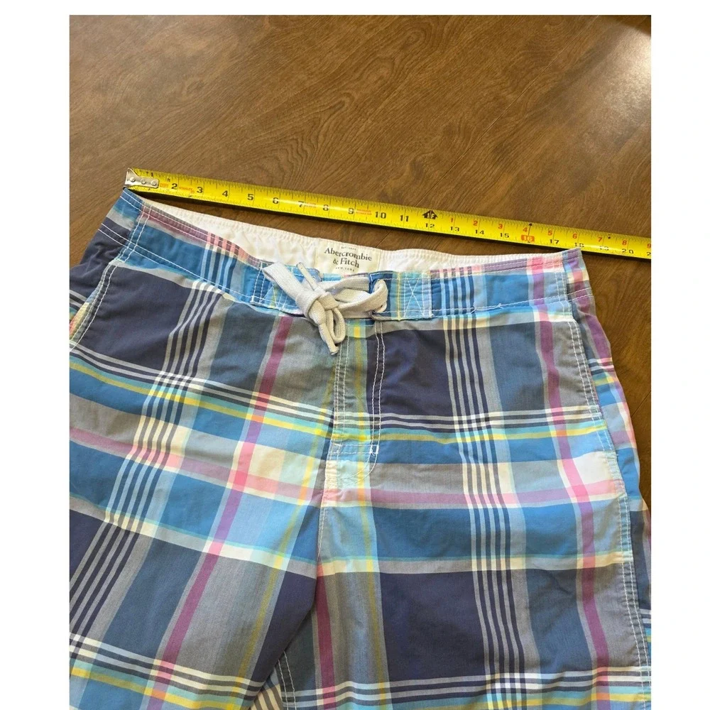 Abercrombie & Fitch Mens XL Blue Pink Plaid Board Shorts Swim Trunks Mesh Lined